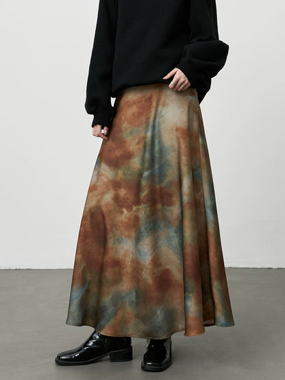 [Big Fish and Begonia] Falda de cintura alta con efecto tie-dye original de CAREMIND 2024 nueva falda fina y súper hermosa 