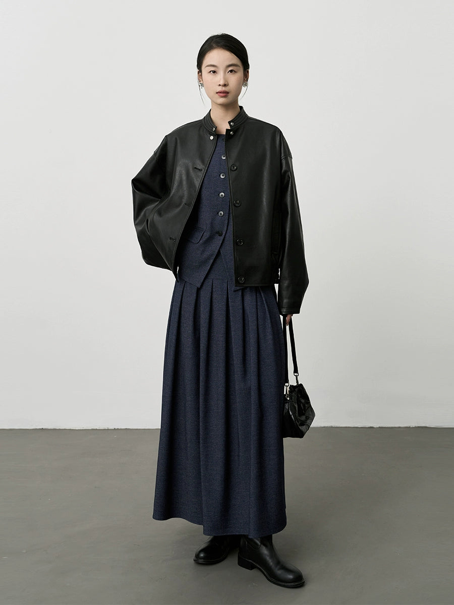 Conjunto de dos piezas de falda plisada fina y cintura alta con chaleco sin mangas de lujo francés ligero de CAREMIND 