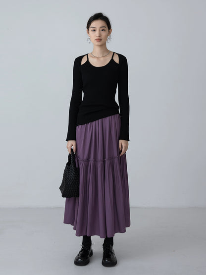 [Oferta por tiempo limitado] Falda plisada con cintura elástica de goma CAREMIND Falda larga plisada de primavera para mujer 