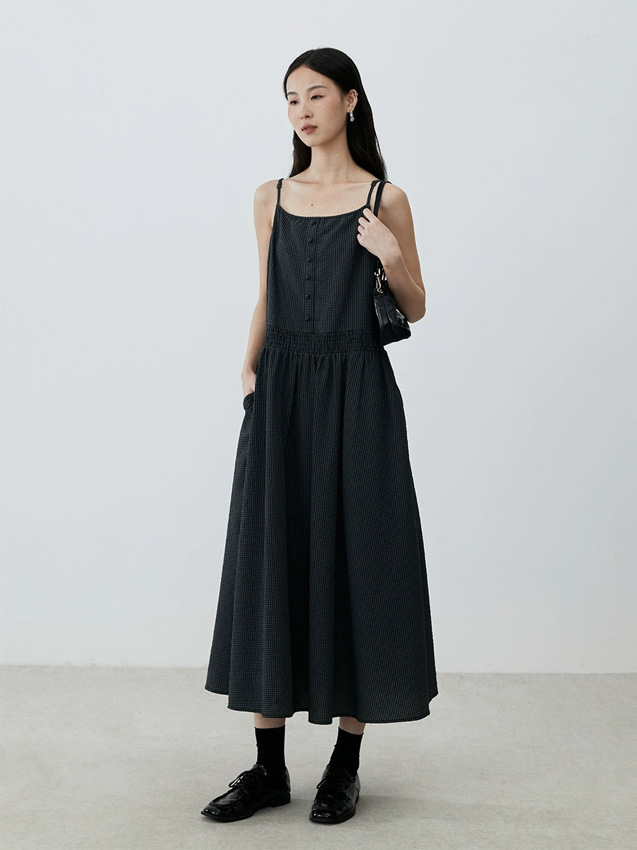 [Sketch skirt] CAREMIND French temperament checkered suspender dress lazy sleeveless medium and long dress