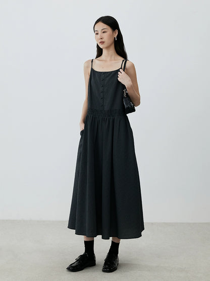 [Sketch skirt] CAREMIND French temperament checkered suspender dress lazy sleeveless medium and long dress