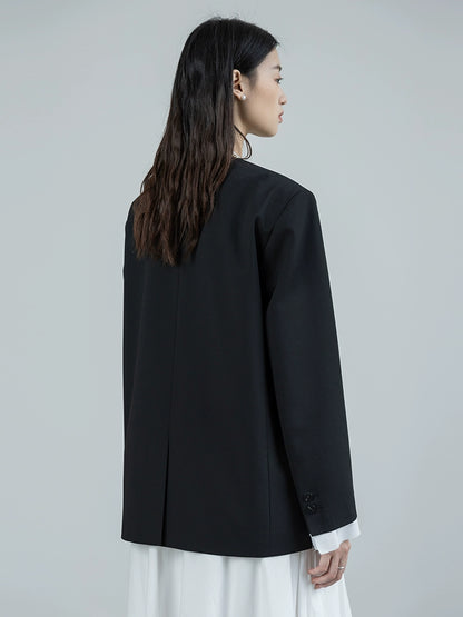 [Special price] CAREMIND original design, black collarless suit design sense jacket women