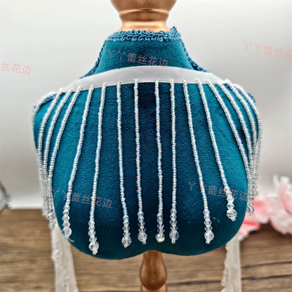 3722 Pañuelo para la cabeza con flecos de cuentas de cristal de imitación hecho a mano, accesorios para pantallas de lámparas, cortinas, vestido de novia, falda, encaje decorativo DIY