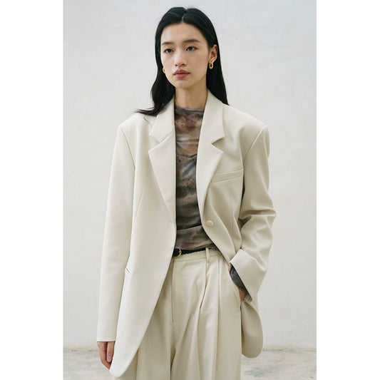 [Oferta especial por tiempo limitado] Blazer versátil blanco beige original de otoño e invierno, traje de perfil fino y cómodo para mujer 2024 