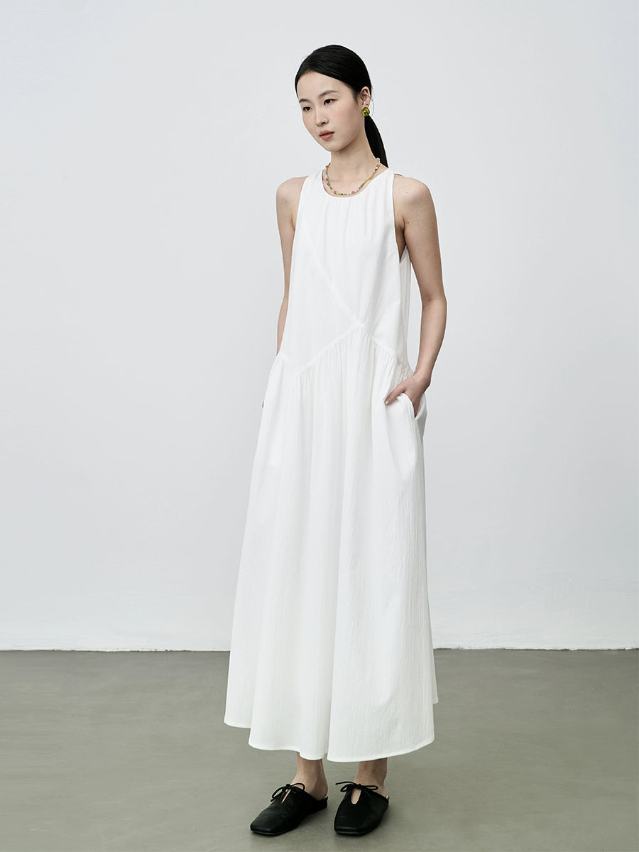 [Été blanc pur] CAREMIND Robe blanche de vacances sans manches, robe longue à bretelles romantique française