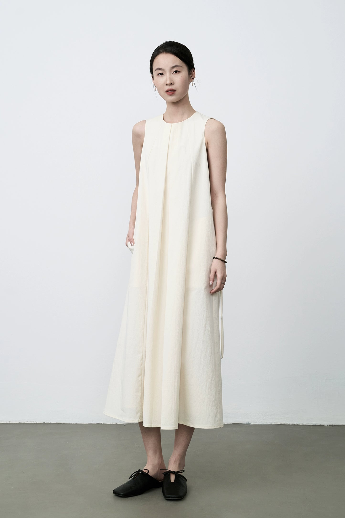 CAREMIND Vestido japonés sin mangas con cintura color blanco jade leche chaleco fino suave falda larga 