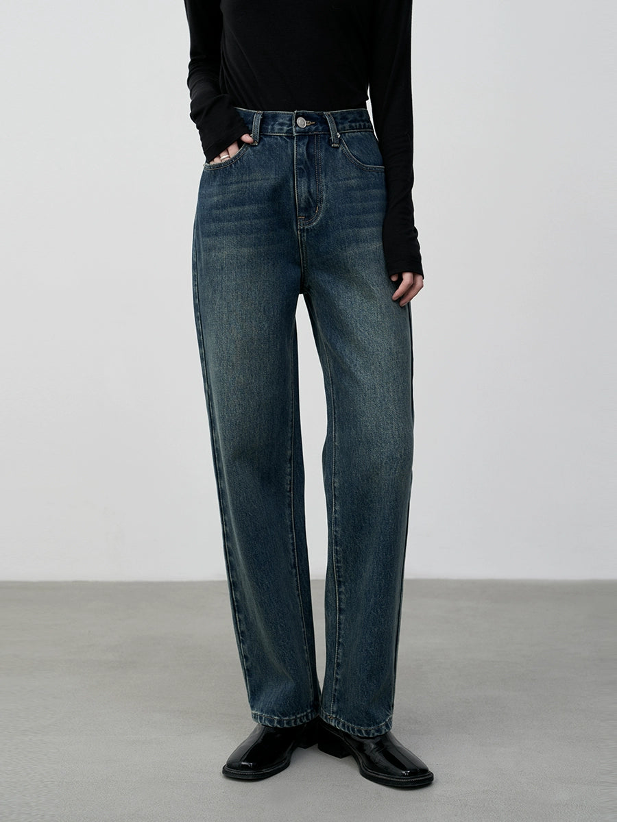 [Oferta especial por tiempo limitado] Pantalones vaqueros de cintura alta, que cubren la carne y delgados y rectos, pantalones de versión estrecha en negro carbono elegantes con cuerpo en forma de pera 