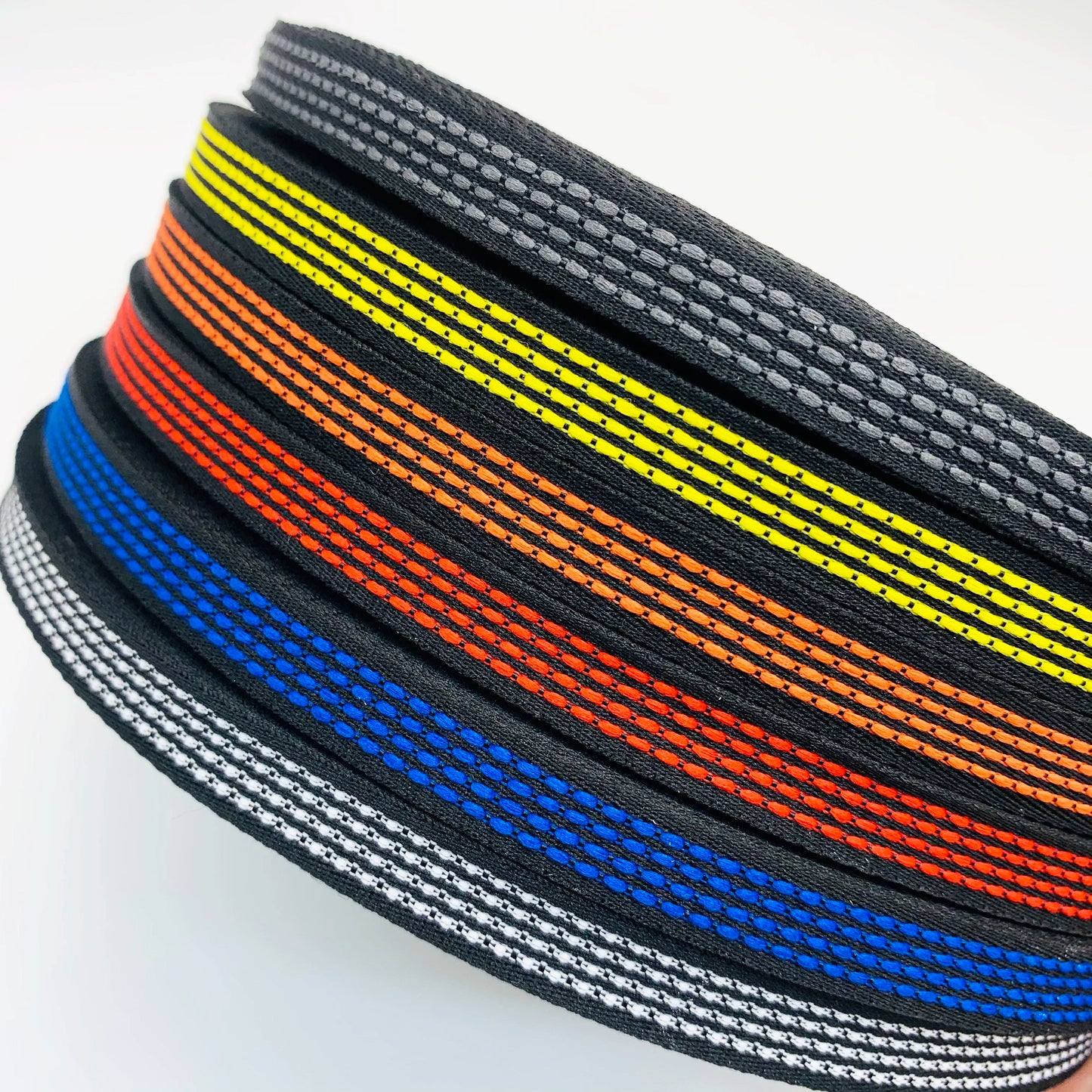 Cinta de punto de salto de 1 cm con rayas de color, cinta de ribete para ropa, cinta de prensado para bordes, cinta de jacquard, accesorios para ropa