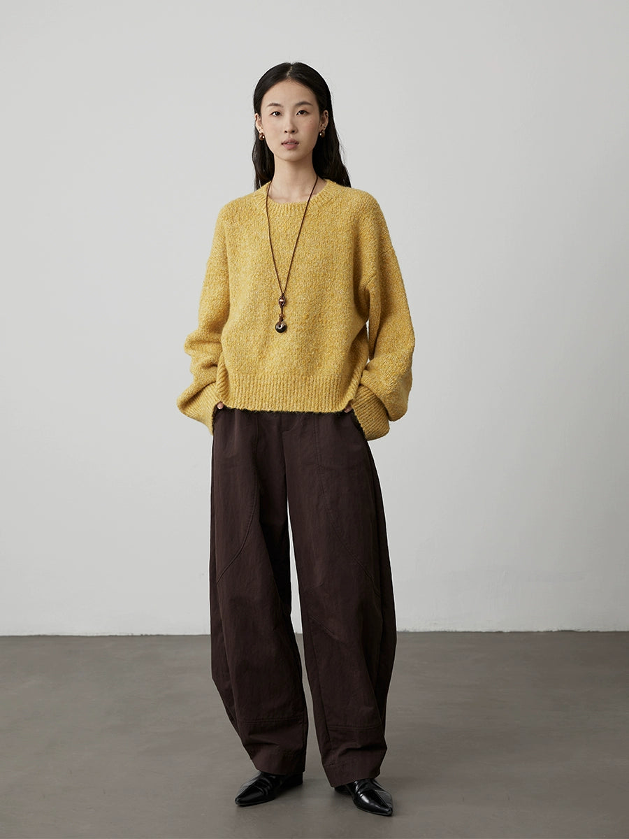 [Winter Movie] CAREMIND plain and elegant blue color point lazy wind sweater crew neck pullover knitted sweater top women