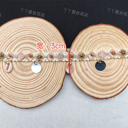 3712 Cuentas hechas a mano, cintas de algodón y lino, cuentas de madera y piedra, accesorios de encaje, materiales de decoración para cortinas étnicas bohemias