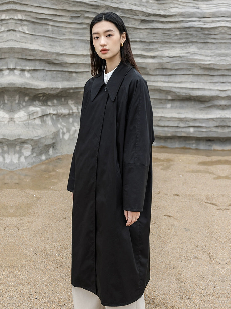 CAREMIND 24SS [Gabardina negra ideal] Diseño de nicho, gabardina negra pura mediana y larga para mujer 24 otoño 