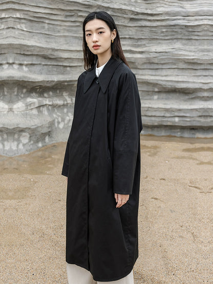 CAREMIND 24SS [Gabardina negra ideal] Diseño de nicho, gabardina negra pura mediana y larga para mujer 24 otoño 