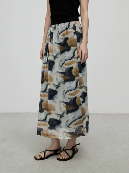 [Falda de montaña lejana] Falda de color de temperamento de alta gama CAREMIND Falda de manchas irregulares de estilo nacional nuevo para mujer 