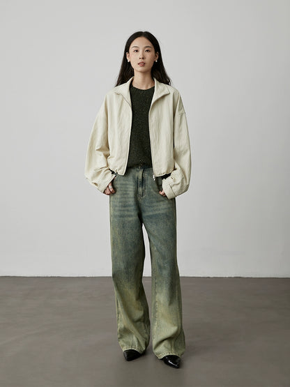 [Small Universe] CAREMIND short jacket, retro washed ginkgo gray, early autumn thin casual top