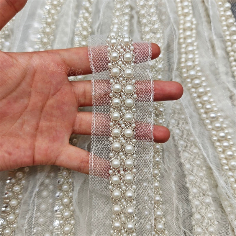 3678 Nueva malla blanca de perlas, cinta de encaje con cuentas hecha a mano, accesorios decorativos para boda Hanfu