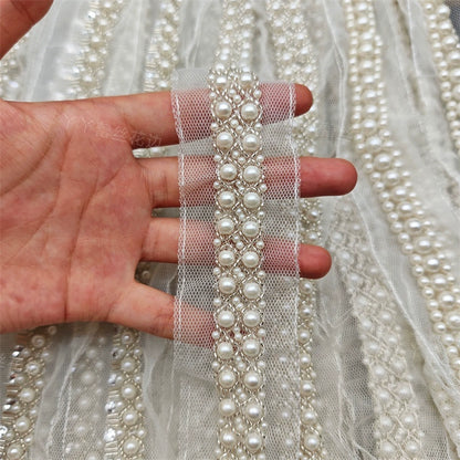 3678 Nueva malla blanca de perlas, cinta de encaje con cuentas hecha a mano, accesorios decorativos para boda Hanfu