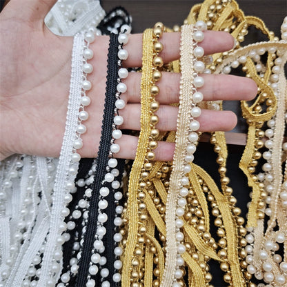 3714 Vestido de novia cheongsam con cuentas hecho a mano, encaje de perlas, accesorios de decoración de ropa DIY, cintas con cuentas Hanfu