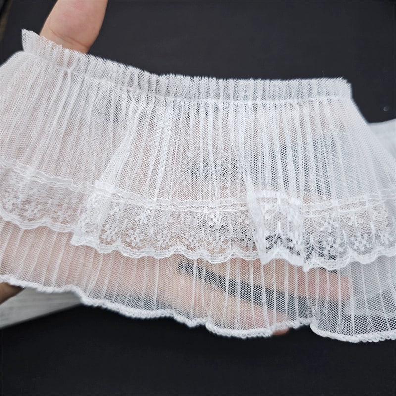 Tira de encaje de malla plisada de doble capa, exquisita, de 10 cm de ancho, para manualidades, para unir ropa y faldas, accesorios Lolita, 3837