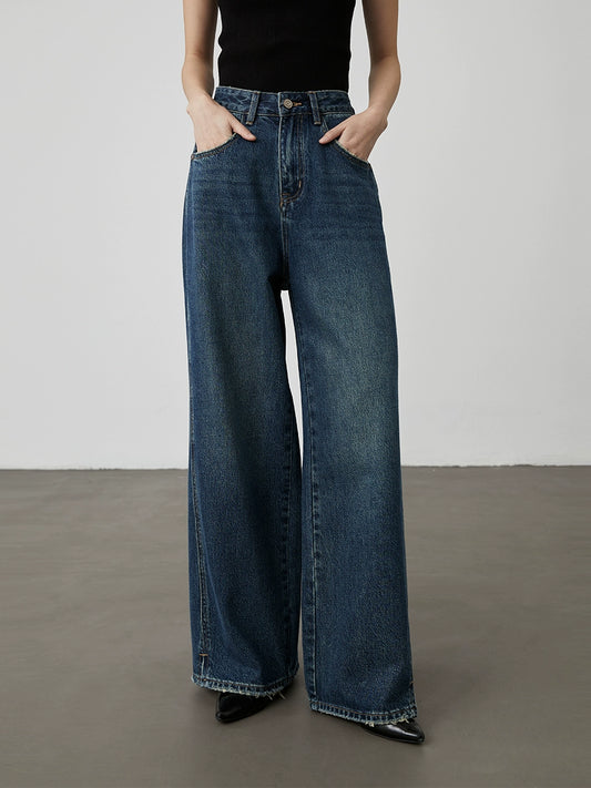 Pantalones vaqueros rectos azules lavados de principios de otoño de CAREMIND, pantalones casuales de pierna ancha, altos y delgados y versátiles 