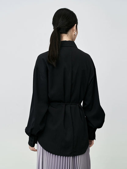 Camisa de manga larga con cordones y cuello de solapa con temperamento de CAREMIND, camisa fina de diseñador para mujer 