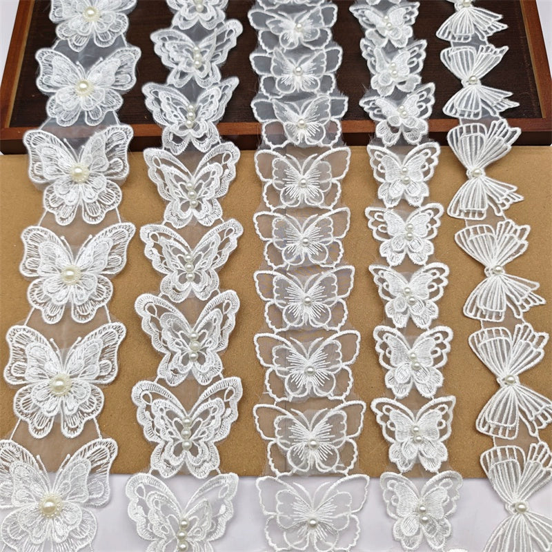 3662★ Bordado de poliéster de organza de alta calidad, cuentas tridimensionales de doble capa, encaje de mariposa, accesorios de ropa para vestido de novia DIY