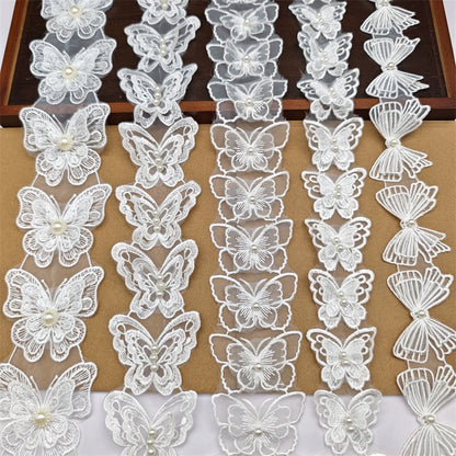 3662★ Bordado de poliéster de organza de alta calidad, cuentas tridimensionales de doble capa, encaje de mariposa, accesorios de ropa para vestido de novia DIY