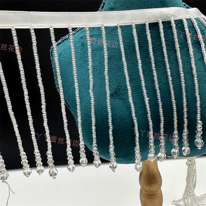 3722 Pañuelo para la cabeza con flecos de cuentas de cristal de imitación hecho a mano, accesorios para pantallas de lámparas, cortinas, vestido de novia, falda, encaje decorativo DIY