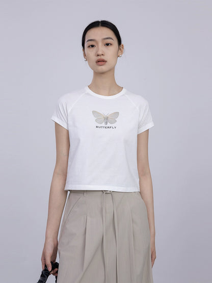 [Oferta especial por tiempo limitado] CAREMIND Camiseta ajustada de cuello redondo de manga corta para mujer, en blanco y negro, sencilla, transpirable, corta para mujer 