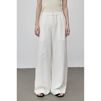 Pantalones de lino de estilo minimalista con dinero antiguo de CAREMIND para uso diario en otoño, pantalones anchos de pierna y cintura alta, pantalones casuales sueltos 