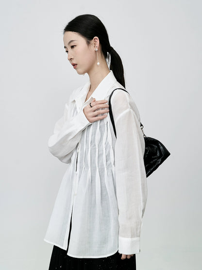 Chemise plissée à taille haute en Tencel de qualité supérieure CAREMIND pour femme, blanche et légère