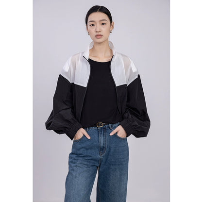 [Oferta especial por tiempo limitado] Chaqueta ligera de otoño con protección solar a juego en blanco y negro con reducción de edad y estilo deportivo 