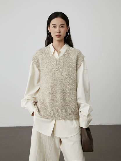 [Chaleco de lluvia de otoño] Chaleco de punto azul zafiro oscuro con cuello en V sin mangas de CAREMIND, chaleco holgado apilado, top 