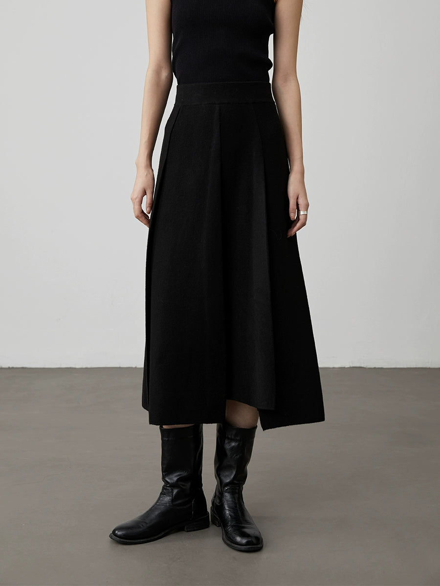 [Falda tejida de lana estilo salón político] Falda plisada de color sólido CAREMIND Falda de lana mediana y larga de otoño e invierno para desplazamientos versátiles 