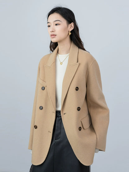 [Oferta especial por tiempo limitado] Abrigo de lana de doble cara de pura lana australiana de alta calidad y textura rica en camello 