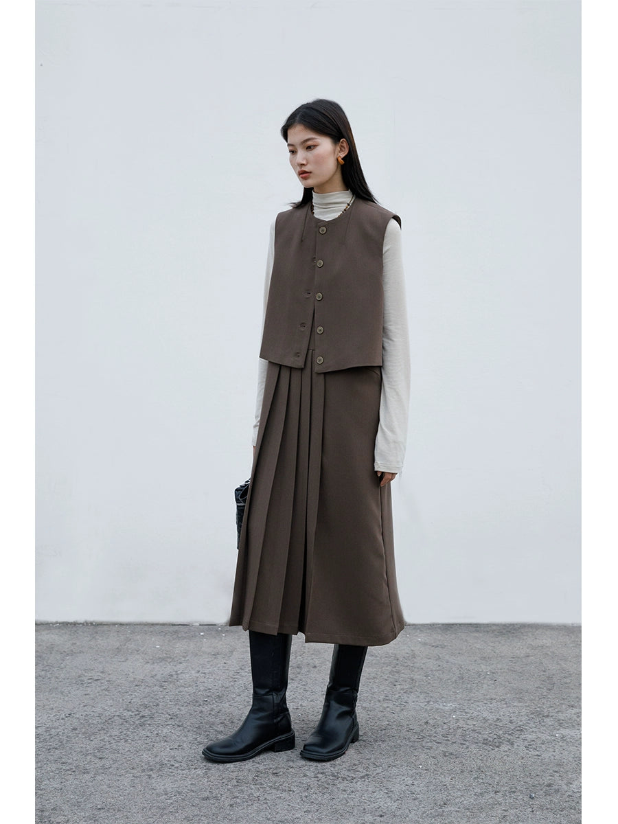 [Offre spéciale à durée limitée] Robe ample sans manches à volants pour femme, jupe plissée à bretelles, jupe mi-longue et longue, jupe gilet à col en V