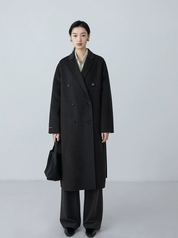 [Oferta especial por tiempo limitado] Chaqueta de abrigo hasta la rodilla de lana de doble cara con textura de cachemira 100 % CAREMIND original para mujer 