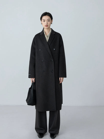 [Oferta especial por tiempo limitado] Chaqueta de abrigo hasta la rodilla de lana de doble cara con textura de cachemira 100 % CAREMIND original para mujer 