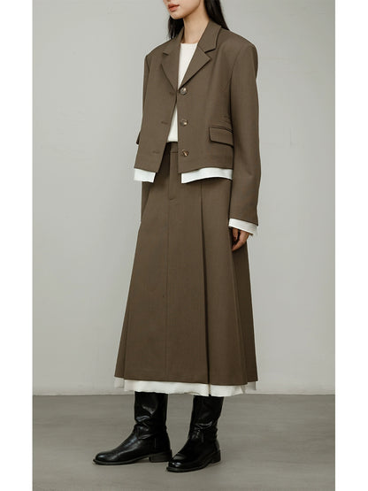[Offre spéciale à durée limitée] Costume de banlieue à épissure de couleur contrastée, veste courte de costume + jupe en un mot, un ensemble complet de vêtements de printemps.