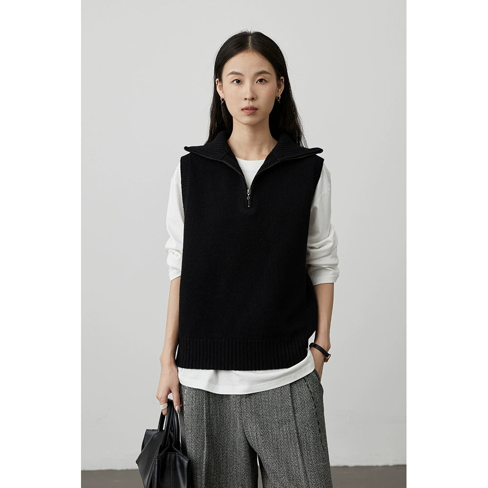 [Chaleco] Chaleco de lana con cremallera tipo chaqueta CAREMIND Chaleco de punto de primera calidad 