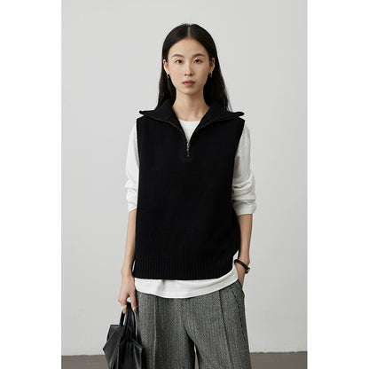 [Chaleco] Chaleco de lana con cremallera tipo chaqueta CAREMIND Chaleco de punto de primera calidad 