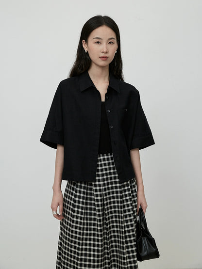 Camisa corta con cuello polo de manga corta negra CAREMIND para hombre pequeño con abrigo corto con bolsillos grandes 