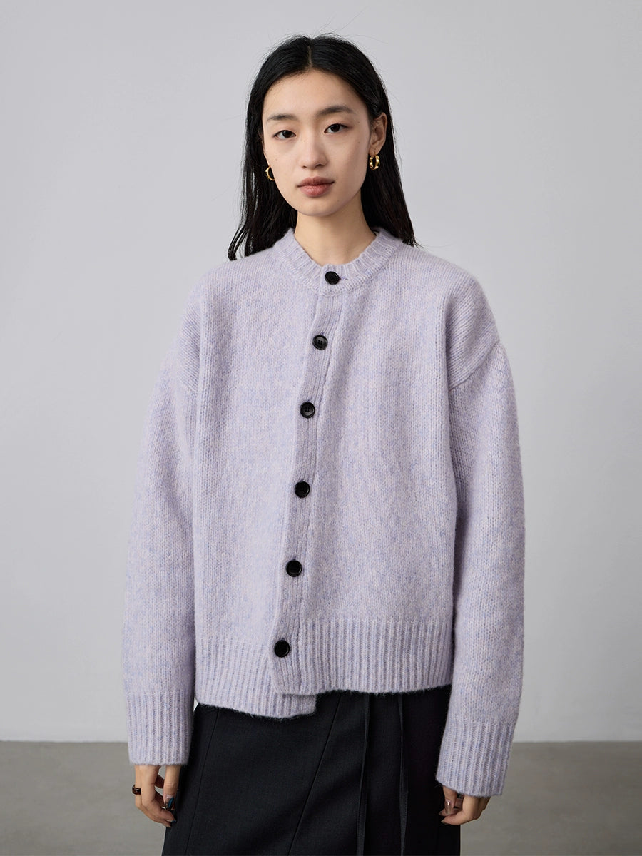 [Special Price] Purple Cardigan Irregular Design Sweater Small Lazy Crew Neck Knitted Jacket Top
