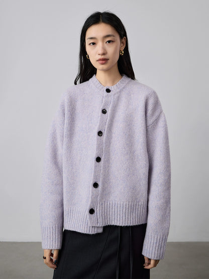 [Special Price] Purple Cardigan Irregular Design Sweater Small Lazy Crew Neck Knitted Jacket Top