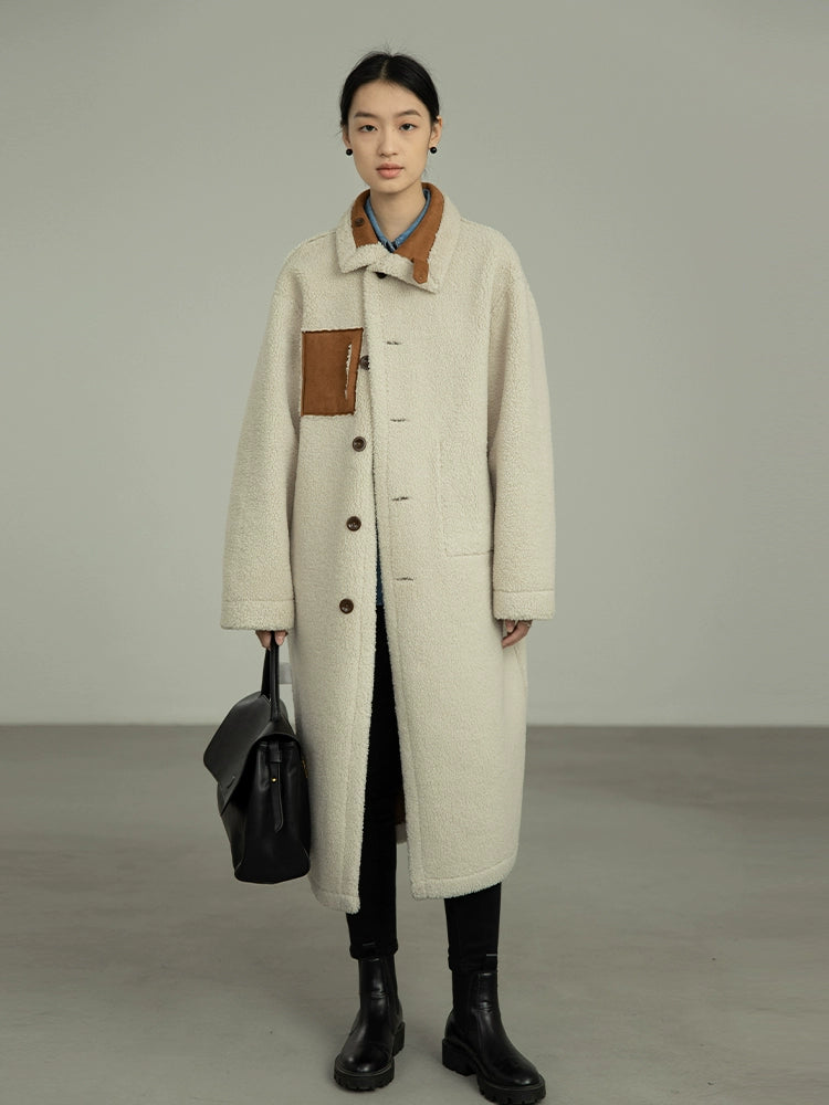 [Oferta especial por tiempo limitado] La nueva lana de cordero para viajeros lleva un abrigo de solapa en ambos lados y el diseño original del abrigo mediano y largo para mujer. 