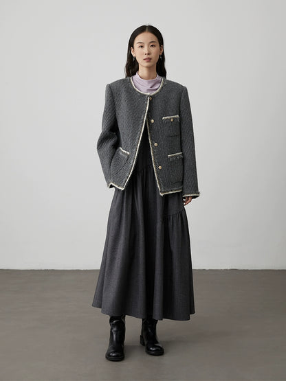 [Singing in the Rain] CAREMIND Grey V-Neck Suspender Dress Twill Irregular Sleeveless Stacked Medium and Long Dress