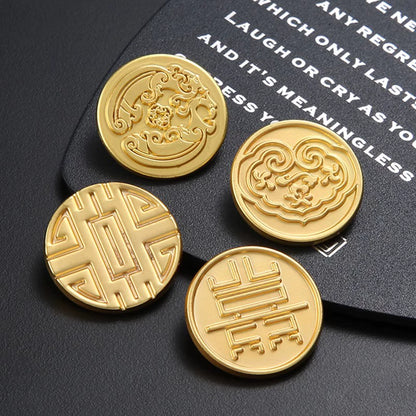 3260★  Chinese coin buckle gold happy character longevity cheongsam copper buckle Chinese vest Qing Dynasty coin button Ruyi cloud pattern gold