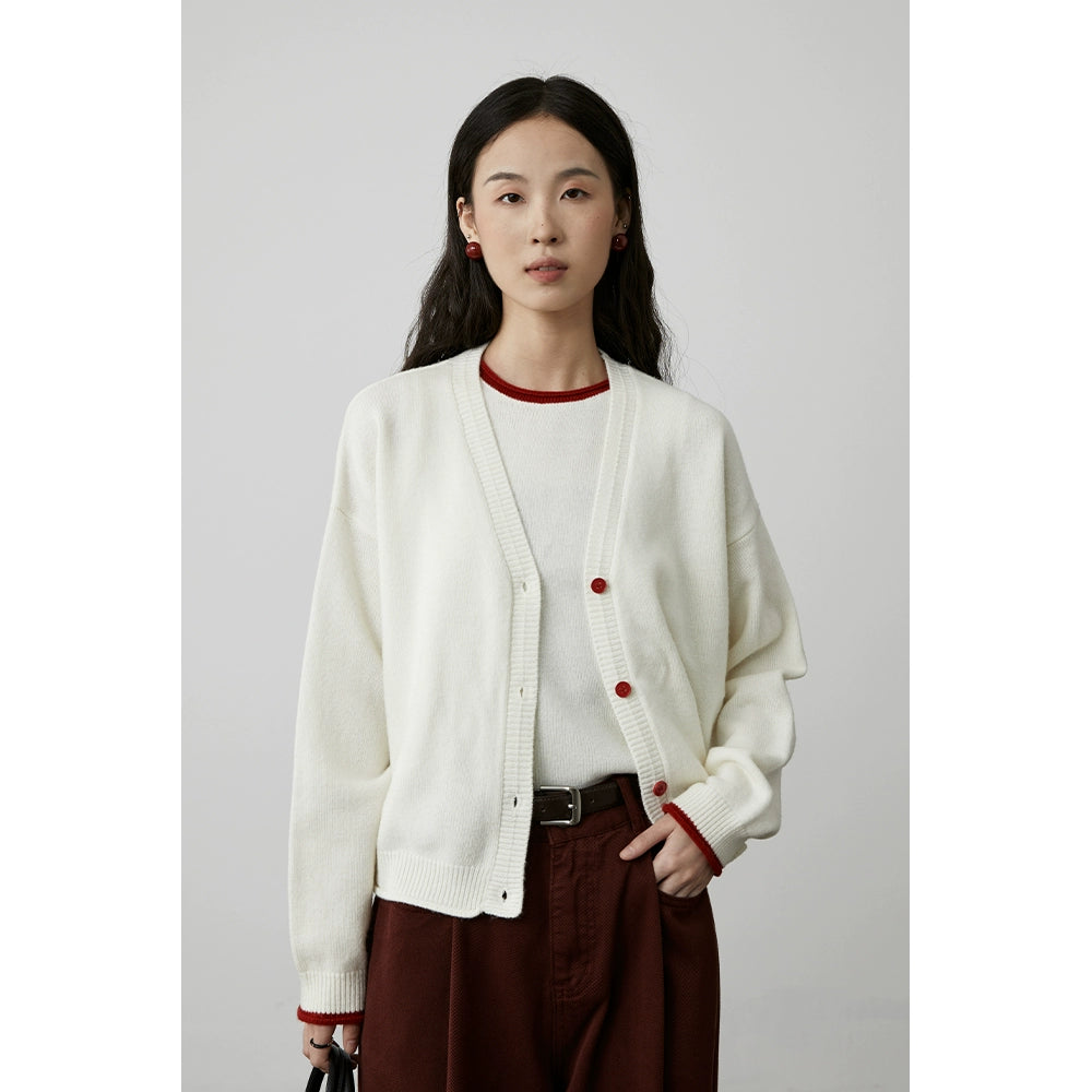 [Shu Nuan Wool] CAREMIND Simple Worsted 100% Wool Set Crew Neck Vest Cardigan Two-piece Set Autumn