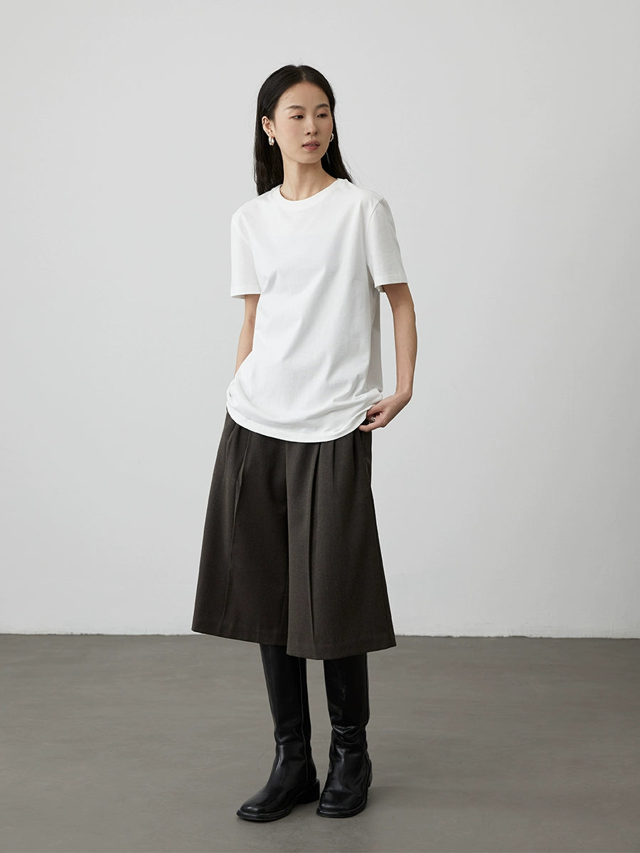 [Pantalones de montar] Pantalones anchos y elegantes CAREMIND con cintura escalonada y diseño asimétrico, color verde café, pantalones medianos 