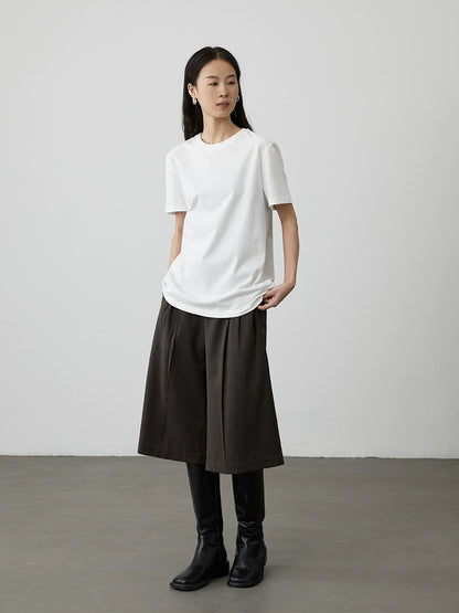 [Pantalones de montar] Pantalones anchos y elegantes CAREMIND con cintura escalonada y diseño asimétrico, color verde café, pantalones medianos 