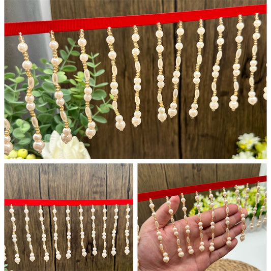 3694 Nuevo producto de 10 cm de ancho, cortina industrial pesada con borlas, accesorios de encaje con cuentas, cortinas hechas a mano DIY, ropa de boda, lámpara de escritorio, decoración